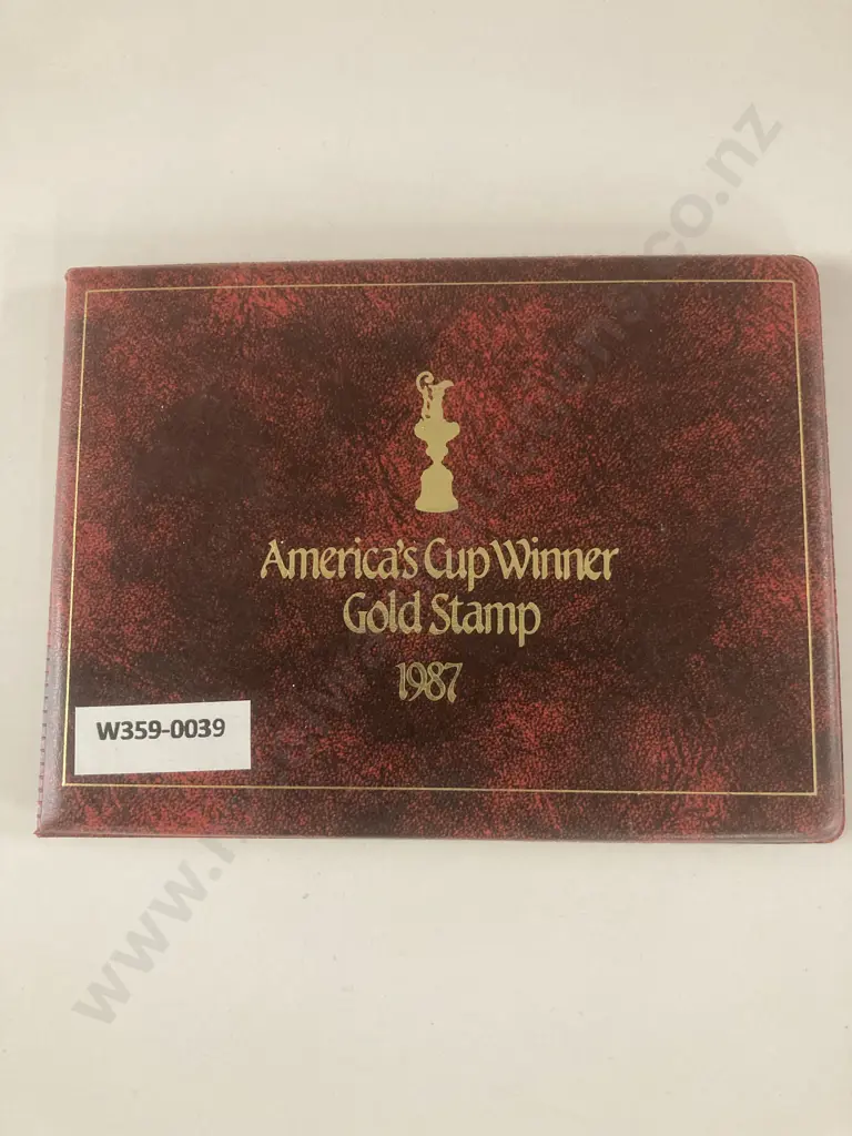 Americas Cup Winner Gold Stamp 1987 & First Day Cover In Red Leather Case Of Issue, 23 Karat Gold Image 1++