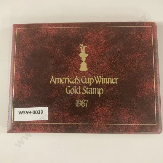 Americas Cup Winner Gold Stamp 1987 & First Day Cover In Red Leather Case Of Issue, 23 Karat Gold