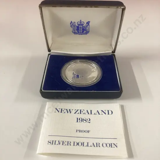 New Zealand 1982 Proof Silver Dollar Coin In Case Of Issue With COA