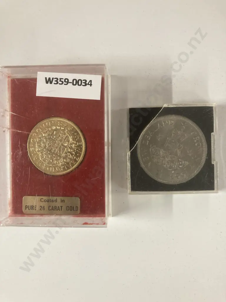 1953 New Zealand Queen Elizabeth II Coronation Commemorative Crown & 1948 24K Gold Coated Half Crown Image 1++