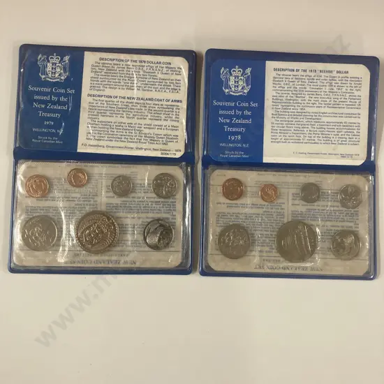 New Zealand 1978 Beehive & 1979 Coat Of Arms Annual Uncirculated Coin Sets