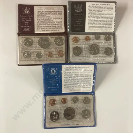 New Zealand 1982 Takahe, 1983 Coinage 50th Anniversary & 1984 Black Robin Annual Uncirculated Coin Sets