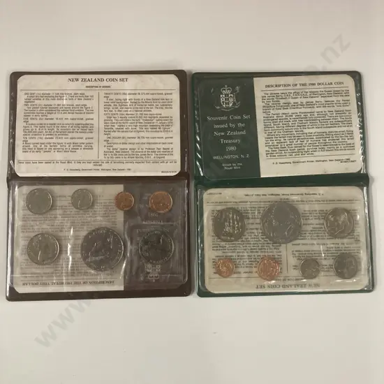 New Zealand 1980 Fantail & 1981 Royal Visit Annual Uncirculated Coin Sets