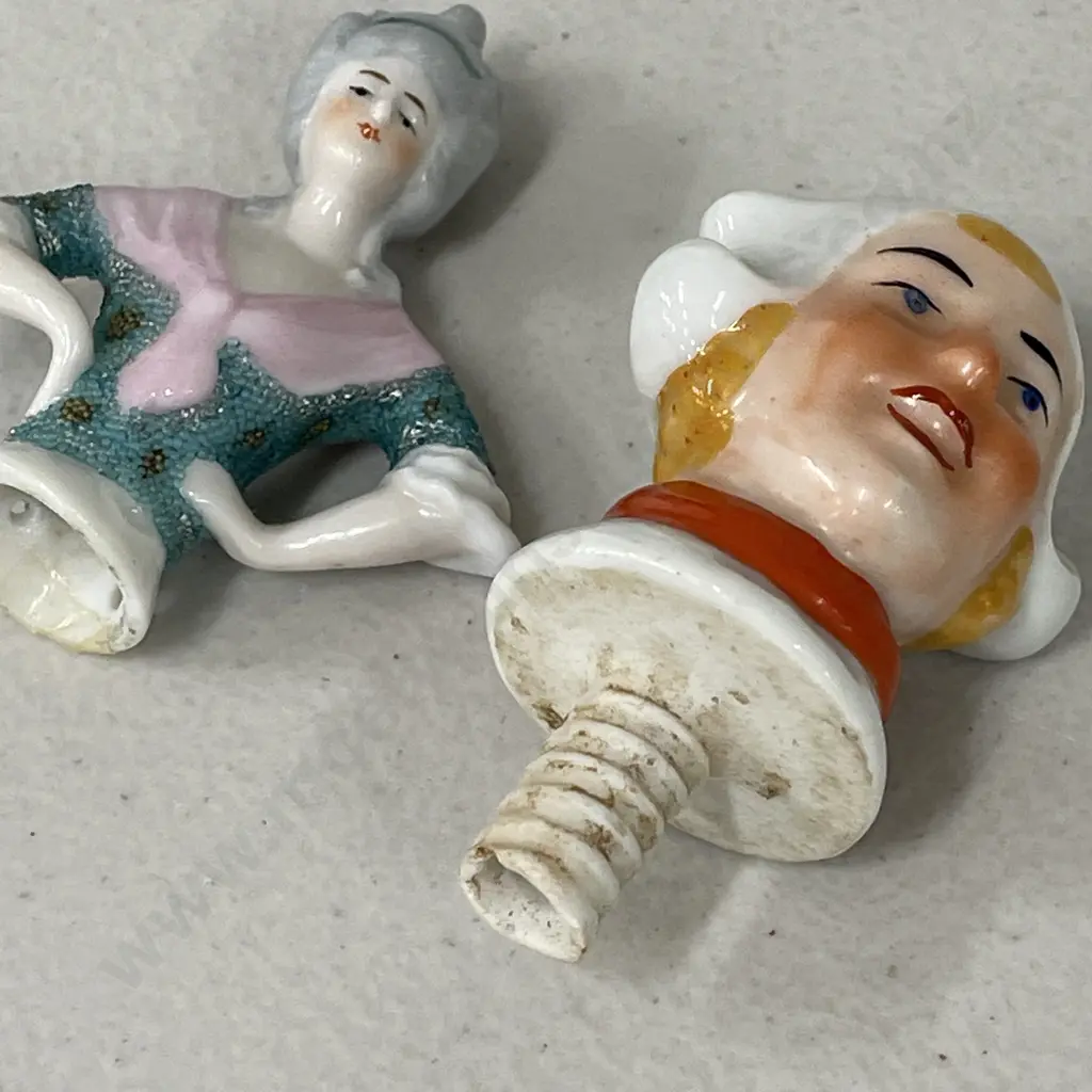 Vintage Porcelain handpainted half doll and screw Bottle Top Image 1++
