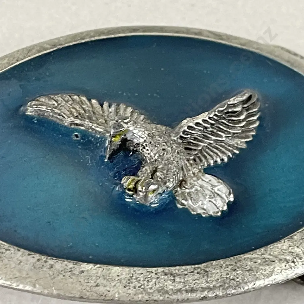Vintage USA made Silver and Enameled Eagle Belt Buckle Image 1++
