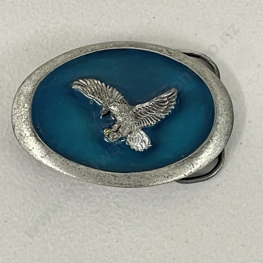 Vintage USA made Silver and Enameled Eagle Belt Buckle Image 1++