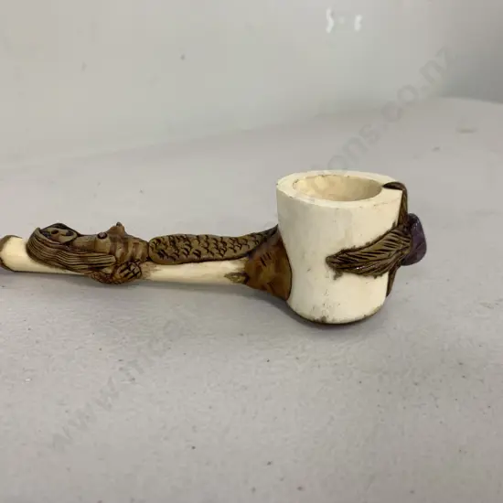 Vintage Bone Pipe With Mermaid Detail & Purple Stone