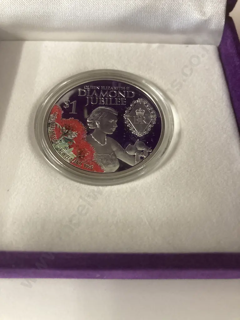 Queen Elizabeth II Diamond Jubilee 1 oz Silver Proof Coin, New Zealand 2012, In Case Of Issue With COA Image 1++
