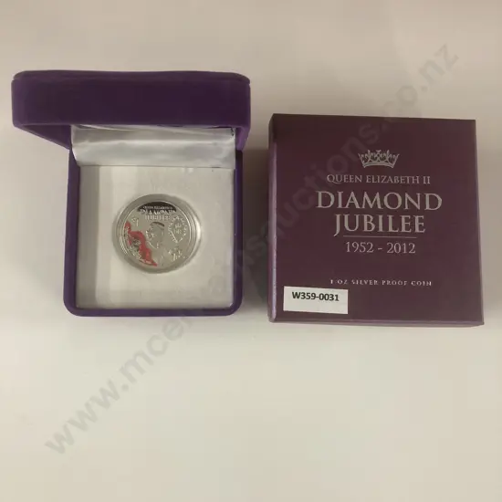 Queen Elizabeth II Diamond Jubilee 1 oz Silver Proof Coin, New Zealand 2012, In Case Of Issue With COA