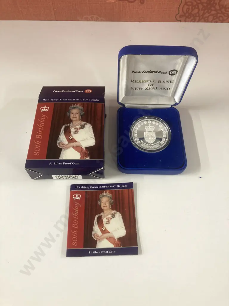 Queen Elizabeth II 80th Birthday 1 oz Silver Proof Coin, New Zealand 2012, In Case Of Issue With COA Image 1++