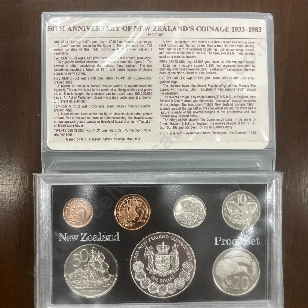 50th Anniversary of NZ Coinage 1933-1983 (Silver Dollar) Proof Set Image 1++