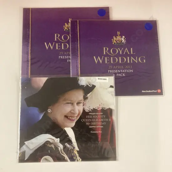 NZ Post Pair of Royal Wedding 29 April 2011 & Her Majesty Queen Elizabeth II 80th Birthday Presentation Packs
