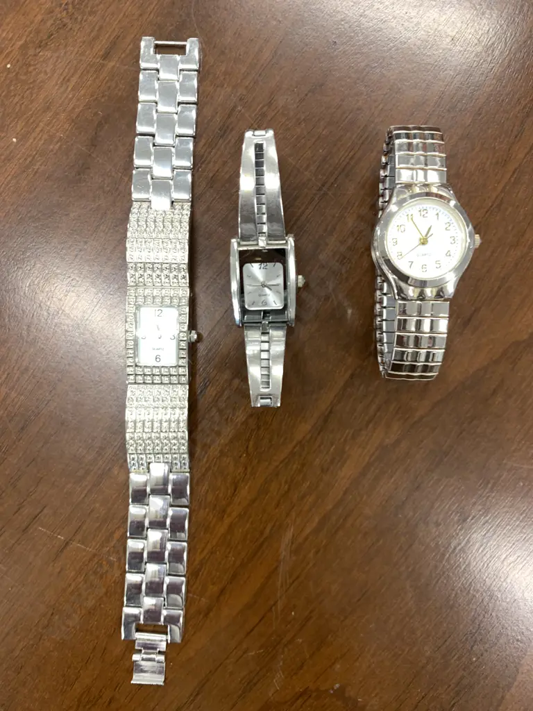 Quartz Watches x 3, Silver Colour Strap Image 1++