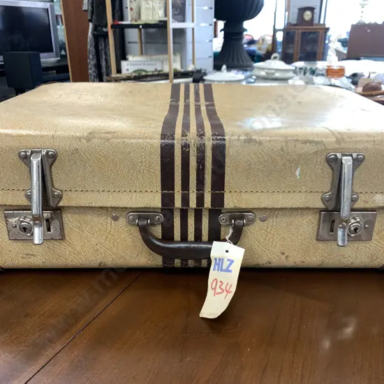 Vintage Travel case, Tan With Dark Brown Stripes H20 W66 D42cm