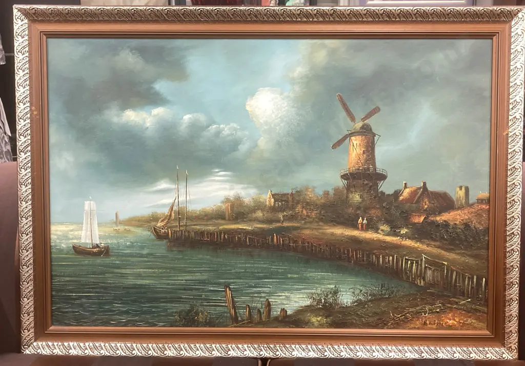 Framed Oil Painting Signed Baillie of a Dutch Coastal Scene, 72 x 102cm Image 1++