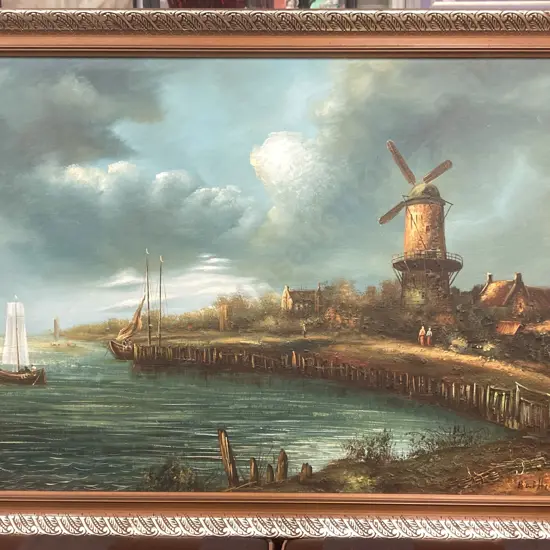 Framed Oil Painting Signed Baillie of a Dutch Coastal Scene, 72 x 102cm
