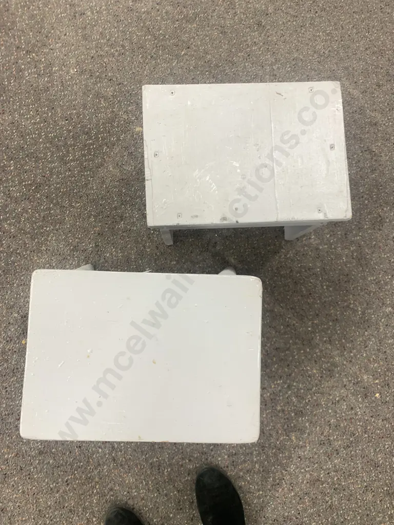 Vintage Gray Painted Stools x 2, H46 & 30cm Image 1++