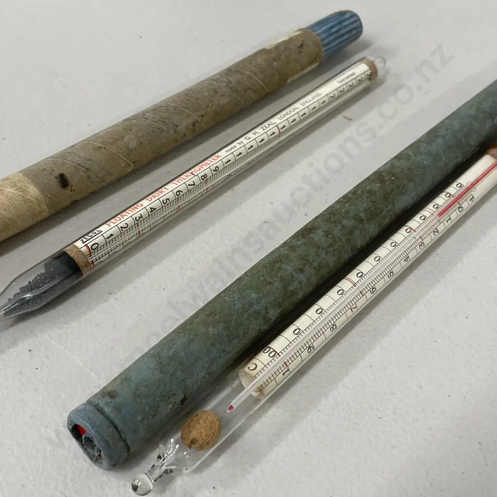 Two Vintage Floating Dairy Thermometers. In Original Tubes Image 1++