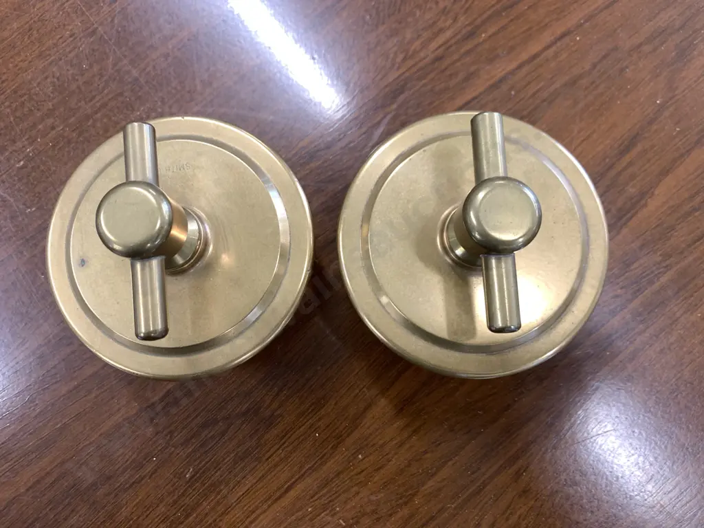 Pair of Vintage Brass Fire Hydrant Caps, 18.5 x 10cm Image 1++