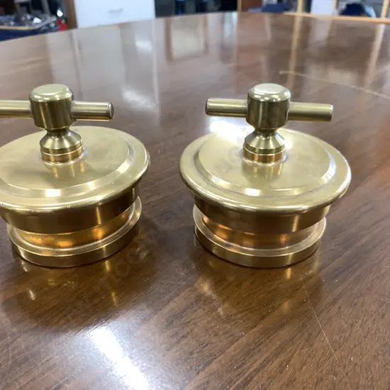 Pair of Vintage Brass Fire Hydrant Caps, 18.5 x 10cm