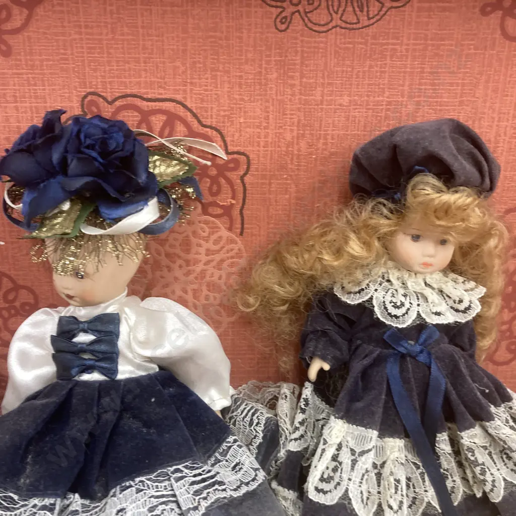Antique Porcelain Dolls x 2, H20cm, (BHB) Vintage South American? Figurines Image 1++