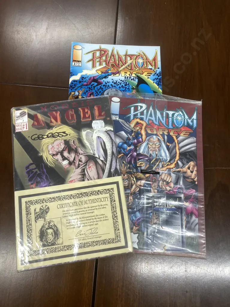 Signed Morbid Angel Comic With COA, Phantom Force Dec 1 With Professor Kublak Card, Phantom Force Apr 2 Image 1++
