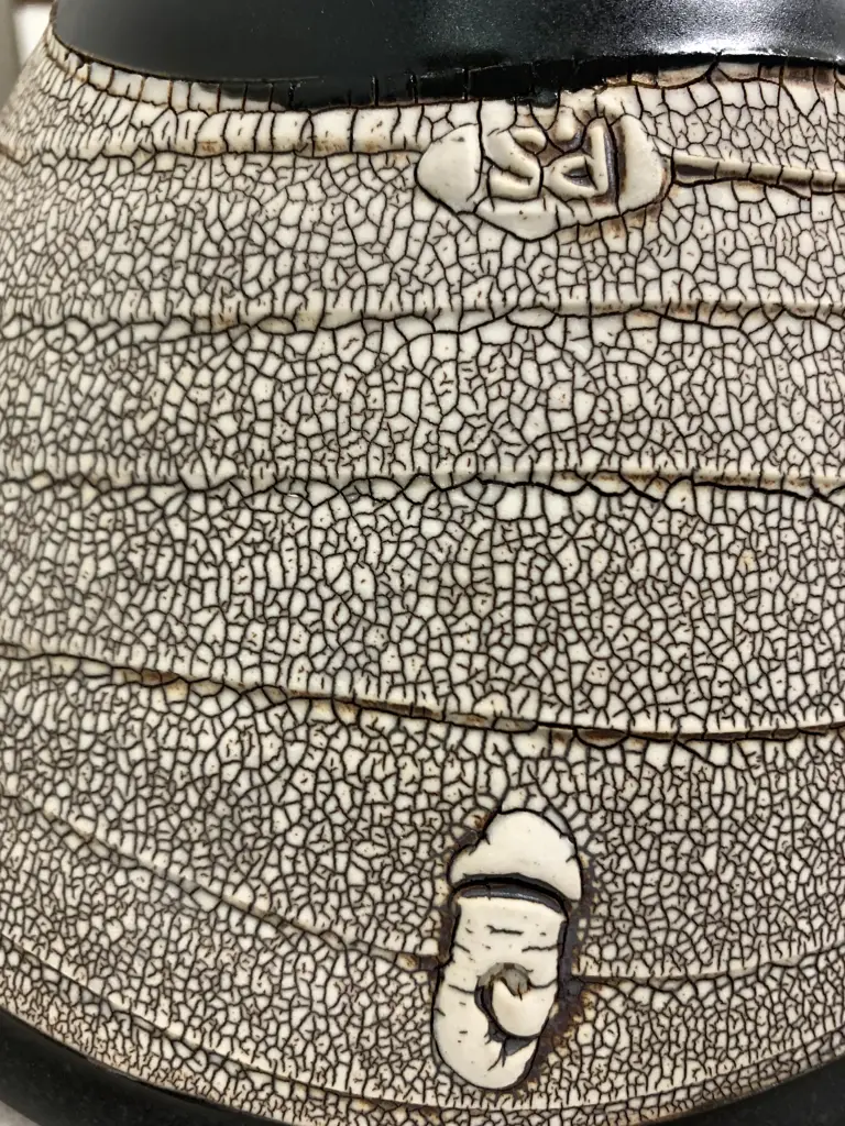 Pottery Bowls x 2 Signed PS Black With Wave Stone Relief Detail, 12 x 18 & 11 x 20cm Image 1++