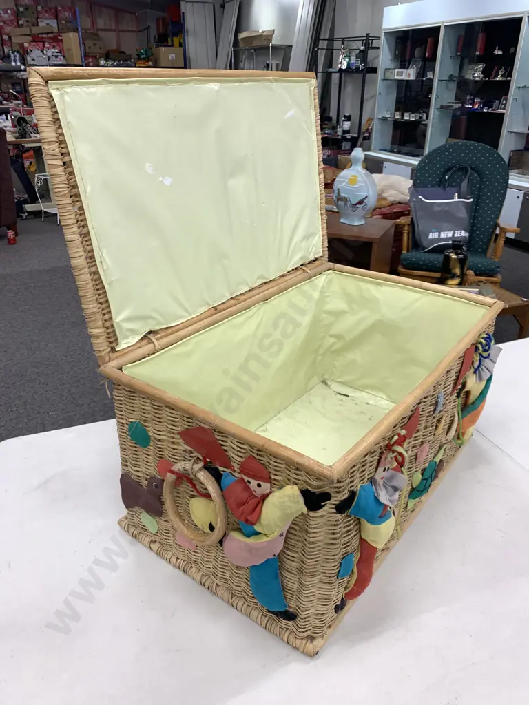 Decorative Cane Storage Basket With Handles, Clowns & Balls Detail, H30 W48 D36cm Image 1++
