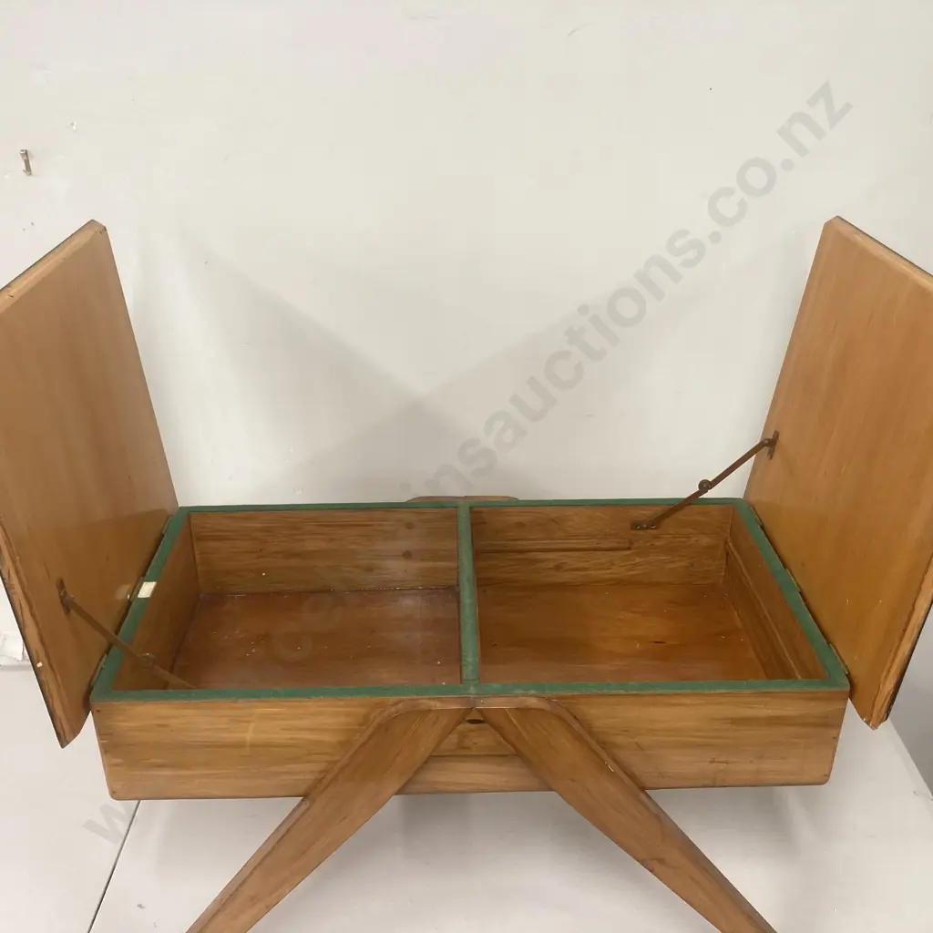 Retro Rimu Wooden Formica Top Occasional Table, Lift Up Top, H35 W66 D37cm Image 1++
