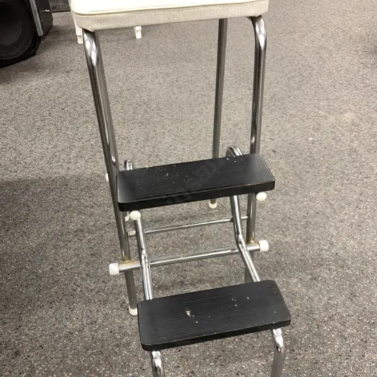 Vintage Kitchen Stepstool, Cream Seat