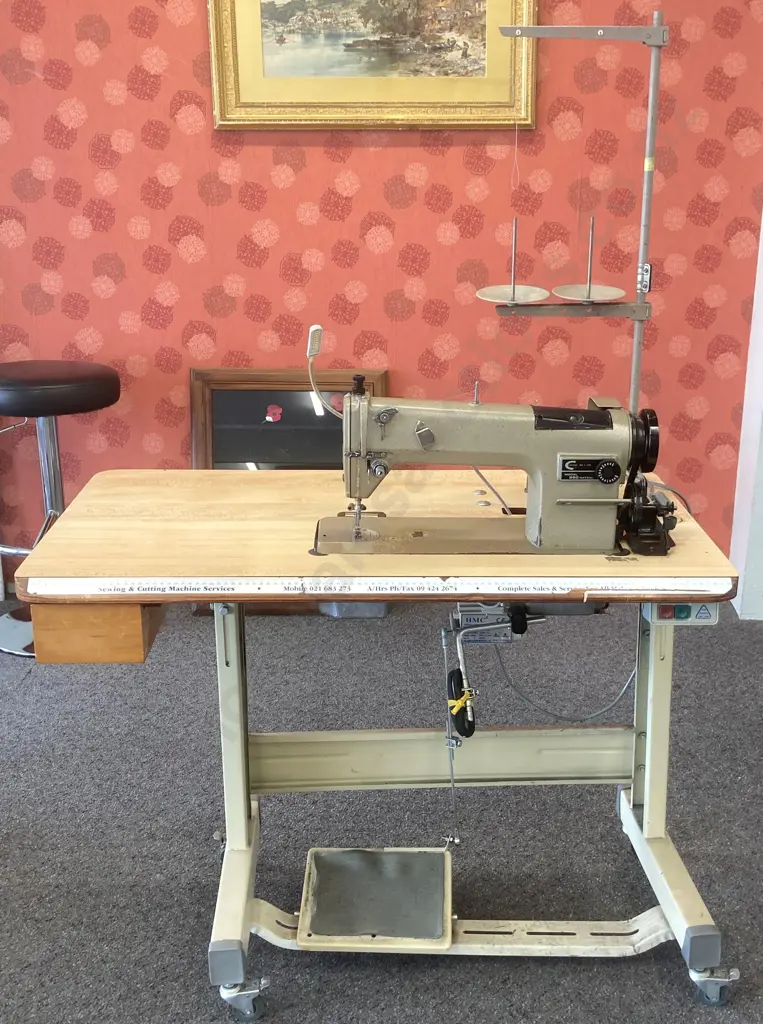 Consew (Japan) 290 RATCW Single Needle Sewing Machine, With Table, Spares, LED Lamp, Thread Stand, on Locking Wheels Image 1++