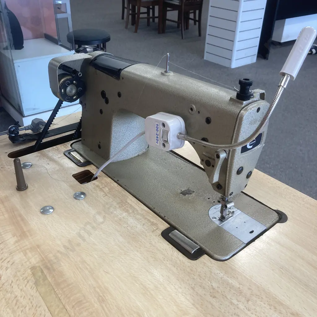 Consew (Japan) 290 RATCW Single Needle Sewing Machine, With Table, Spares, LED Lamp, Thread Stand, on Locking Wheels Image 1++