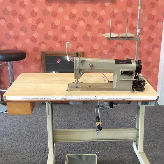 Consew (Japan) 290 RATCW Single Needle Sewing Machine, With Table, Spares, LED Lamp, Thread Stand, on Locking Wheels