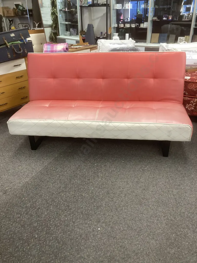 Retro Red & Cream Vinyl Bed Settee, L182cm Image 1++
