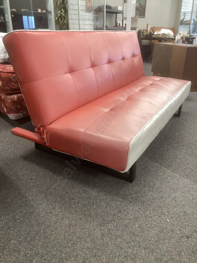Retro Red & Cream Vinyl Bed Settee, L182cm Image 1++