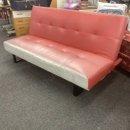 Retro Red & Cream Vinyl Bed Settee, L182cm
