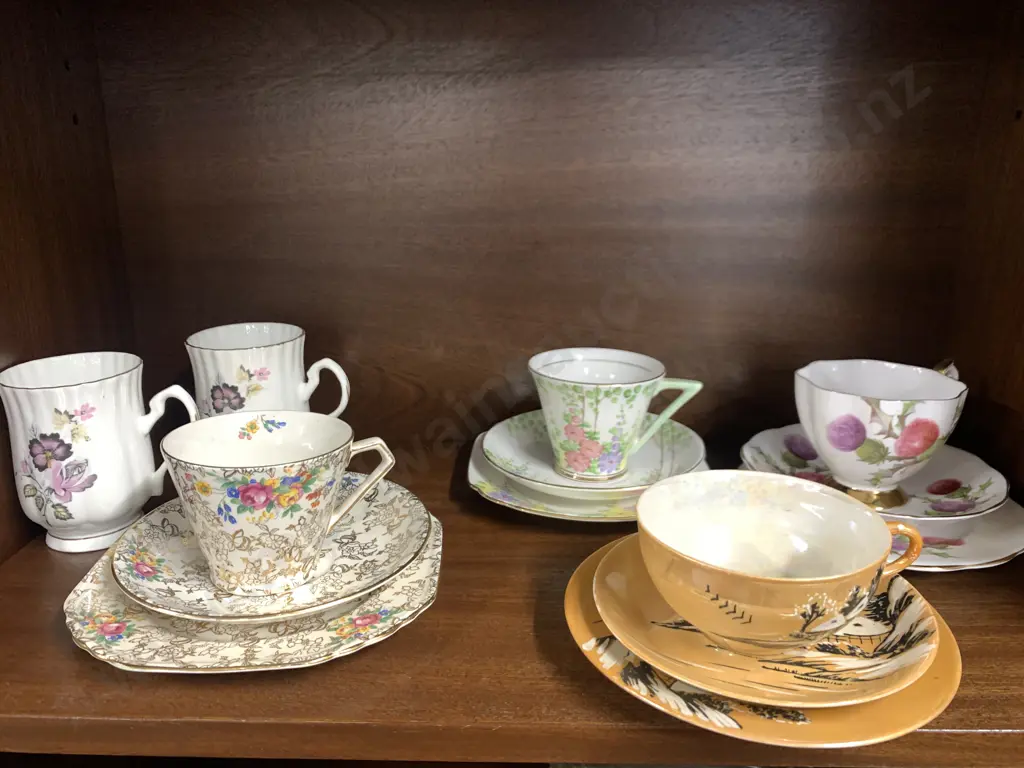 Assortment of Trios Including Queen Anne, Lord Nelson Etc, Dadoos Coffee Mugs, Framed Lace Coasters Image 1++