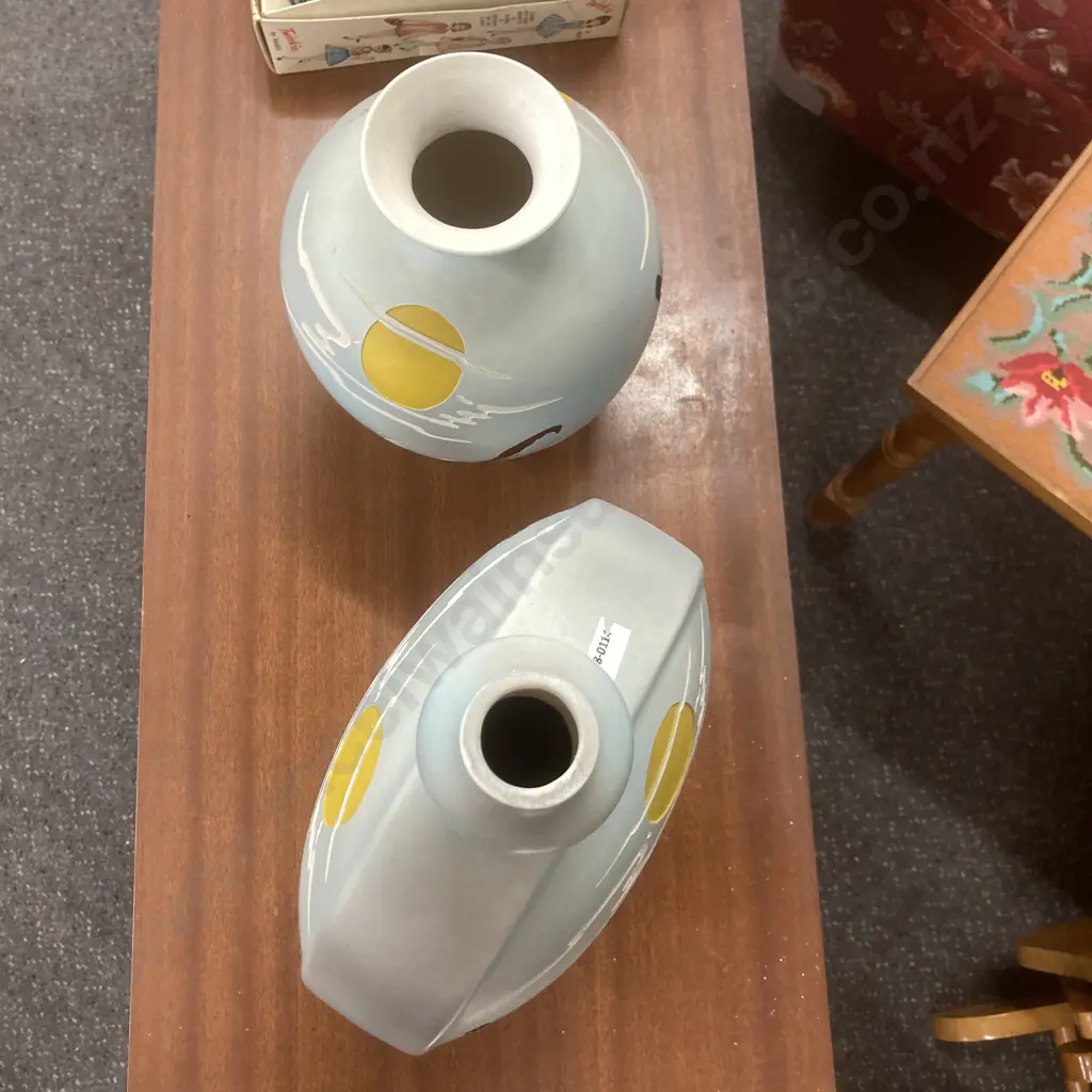 Pair of Handpainted Pottery Vases, Horse & Carriage Theme, H34 & 23cm Image 1++