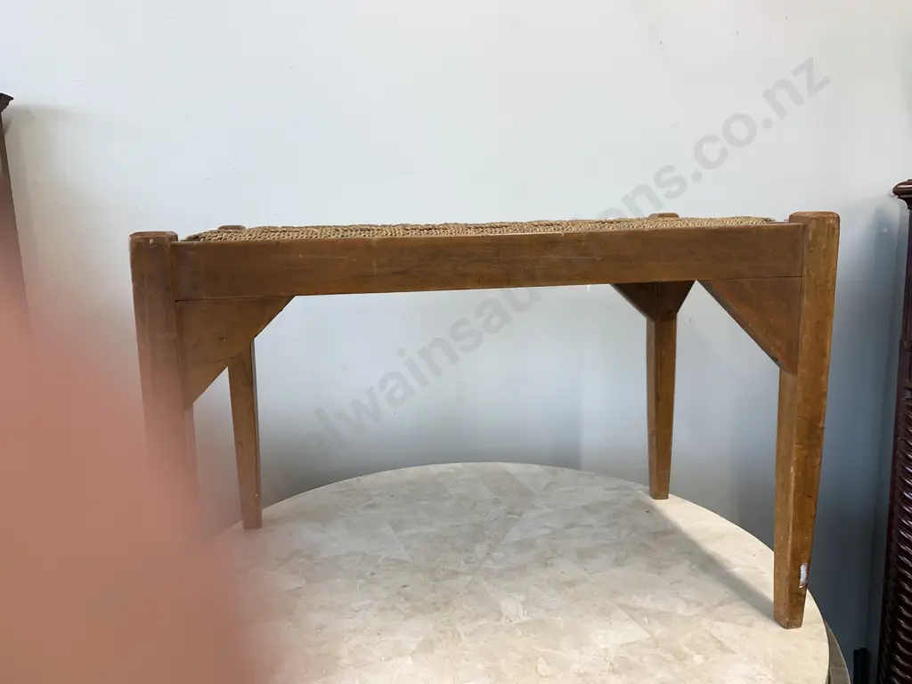 Rimu Framed Rattan Top Stool, H38 W57 D34cm Image 1++