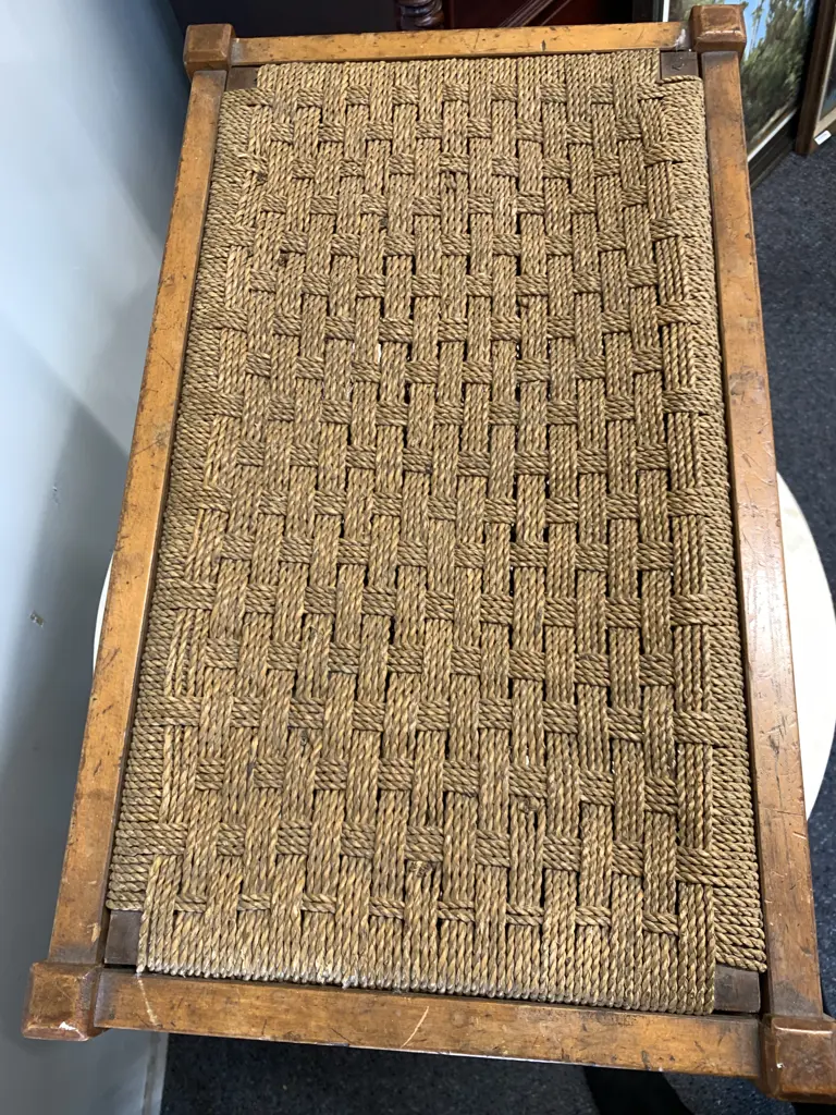 Rimu Framed Rattan Top Stool, H38 W57 D34cm Image 1++
