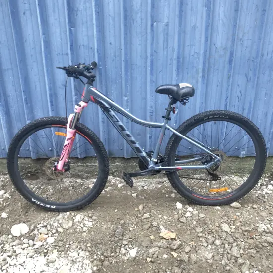 Grey Scott Bicycle With Green Handle Bar & Pink Forks
