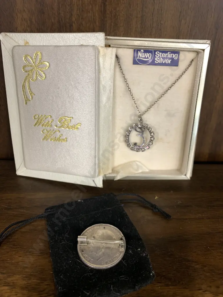 1918 Silver Florin Brooch With Sterling Silver Necklace And Pendant With The Letter E  Image 1++