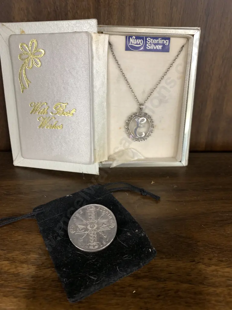 1918 Silver Florin Brooch With Sterling Silver Necklace And Pendant With The Letter E  Image 1++