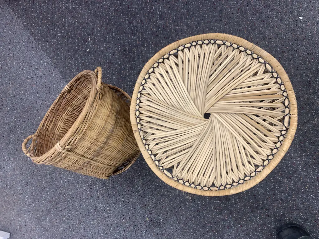 Cane Items Including Occasional Table & 2 x Baskets Image 1++