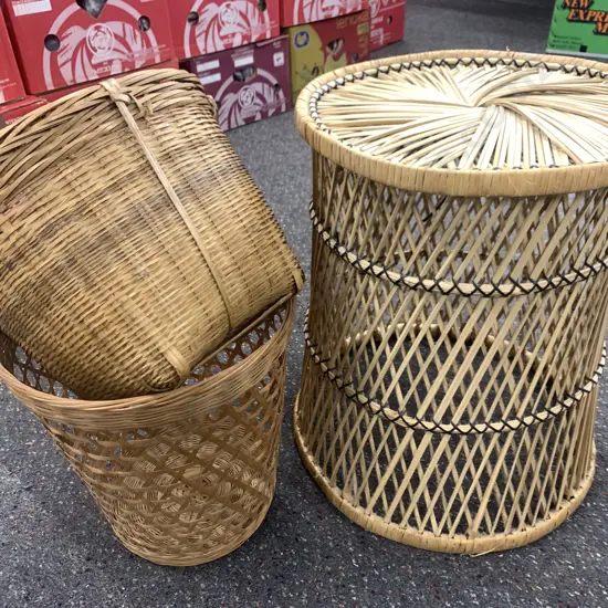 Cane Items Including Occasional Table & 2 x Baskets