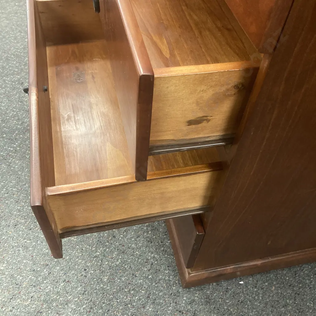 Stained Pine 4 Drawer Tallboy, Black Wrought Ring Handles, H83 W60 D40cm Image 1++