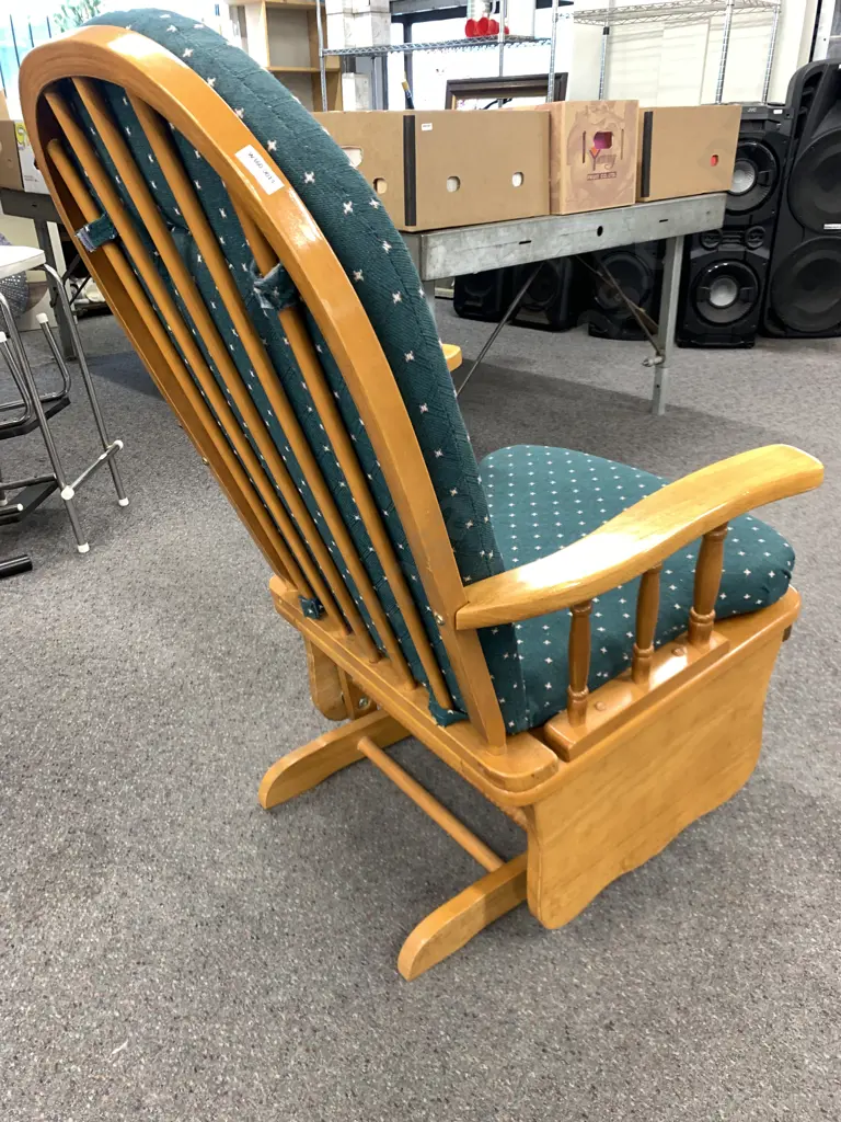 Glider Rocking Chair, Green & White Fleck Fabric Image 1++