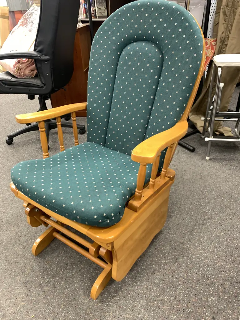 Glider Rocking Chair, Green & White Fleck Fabric Image 1++