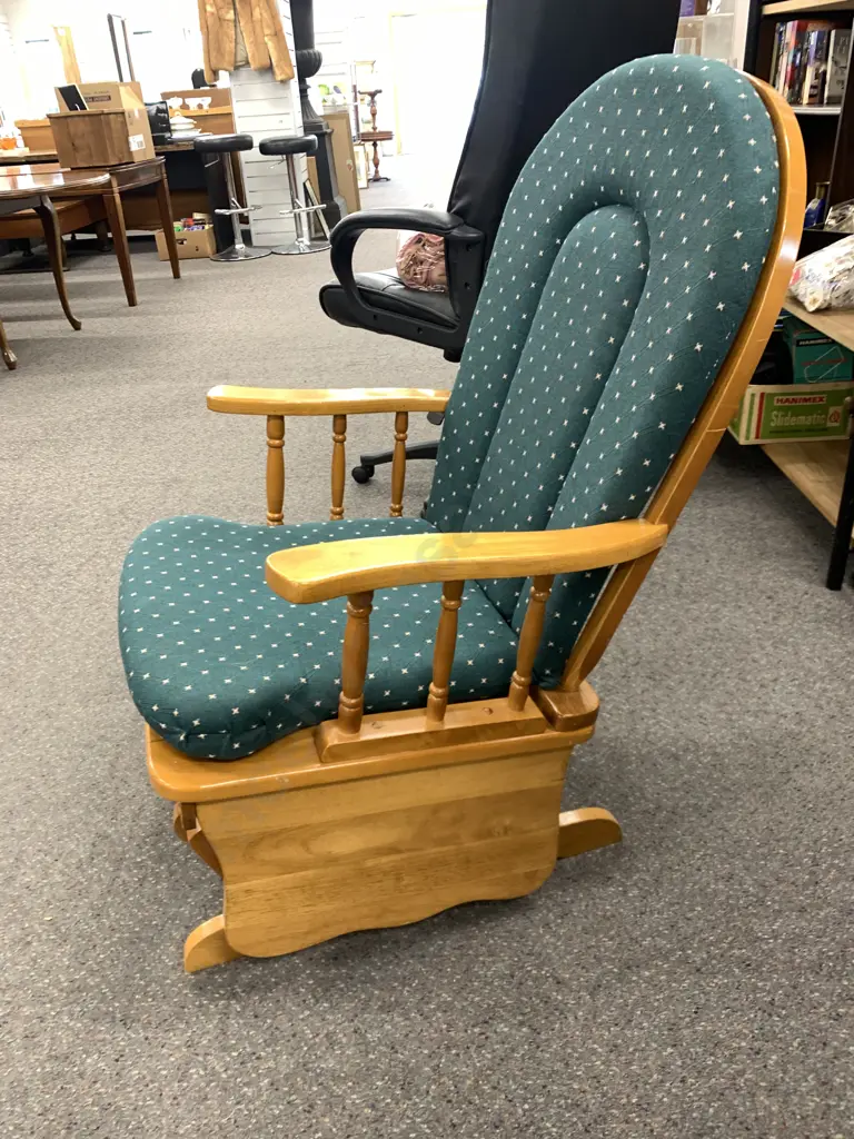 Glider Rocking Chair, Green & White Fleck Fabric Image 1++