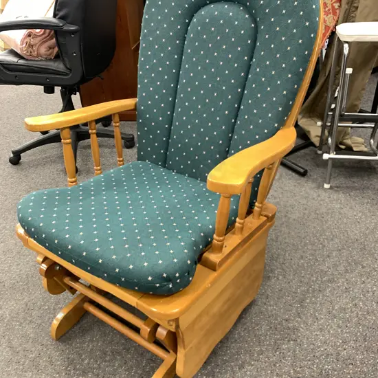 Glider Rocking Chair, Green & White Fleck Fabric
